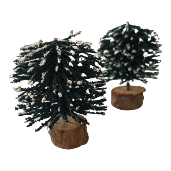 Lemax Bottle Brush Tree Green Flocked Christmas Village Round Wood Base Vtg 90s. - Picture 4 of 10